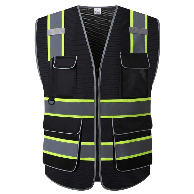 LOHASPRO High Visibility Vest for Men Reflective Safety Vest with Pockets Class 2 Construction Work Vest Zipper Front Black Safety Vest Meets ANSI/ISEA Standards(X-Large, Black 02) - Image 1